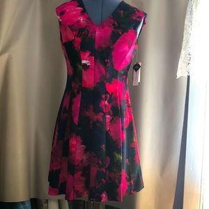 Sandra Darren sleeveless dress size 4P pink and green print.